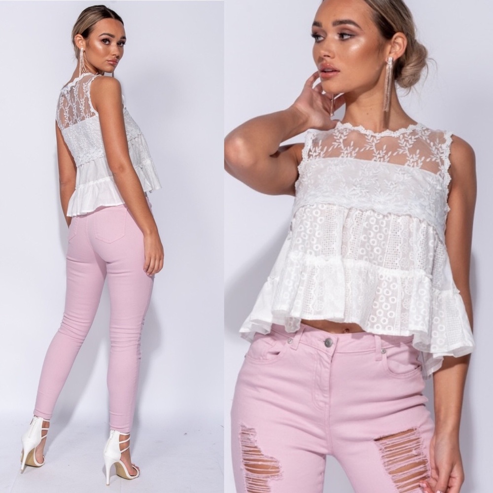 Alexa White Tiered Lace Tank Top - Picture 8 of 8